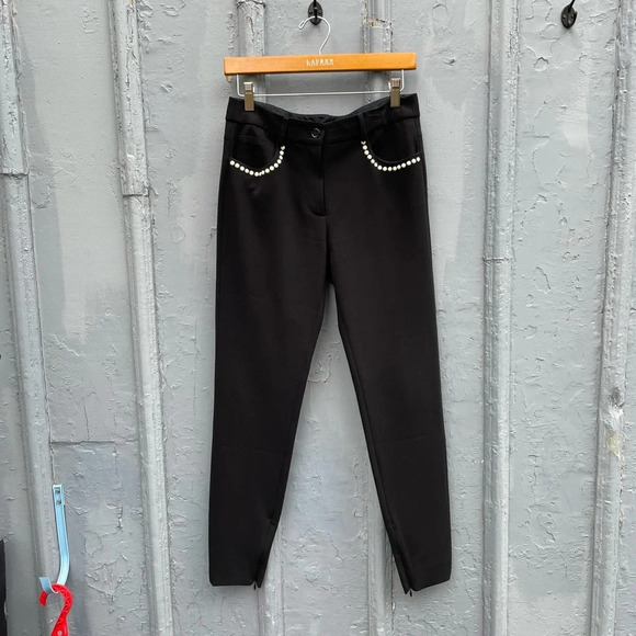 Moschino  Black Slim Pants with Pearl Embellished Details, size 6 - Picture 4 of 13